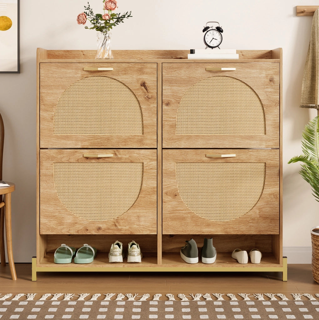 Scarpiera 108;5 x 24 x 100 cm in MDF color legno con struttura in metallo HOMVRA