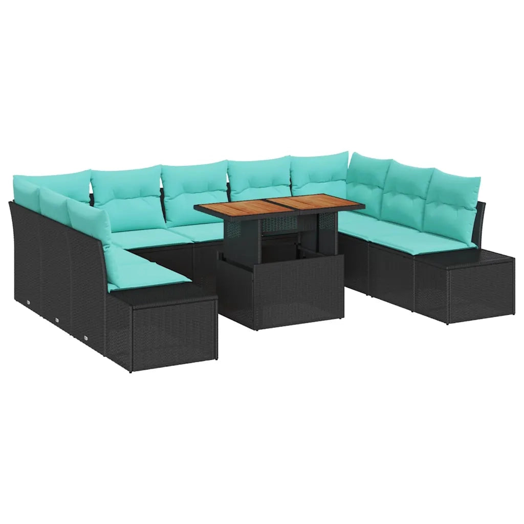 Set Divano da Giardino 10 pz Nero Poly Rattan 3358748