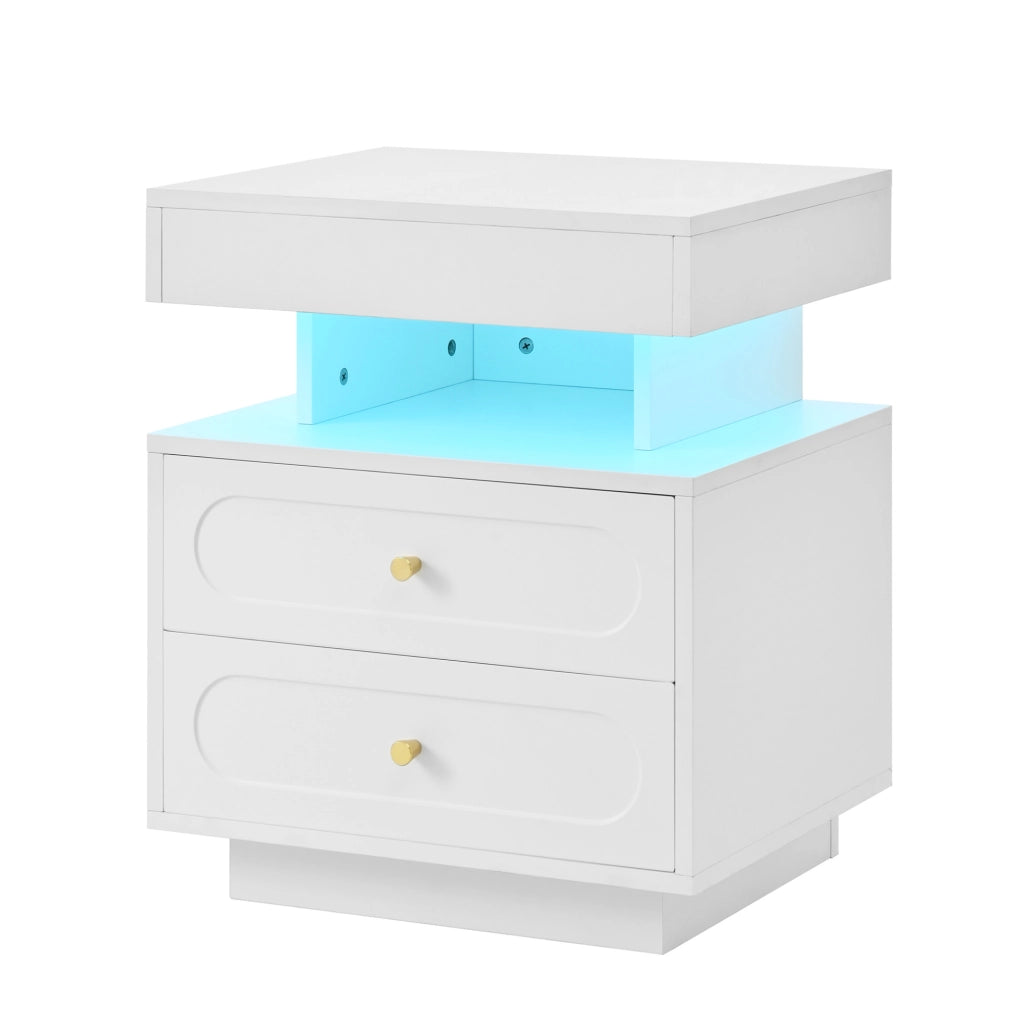 Comodino con 2 cassetti e illuminazione LED, 50x40x60 cm, bianco