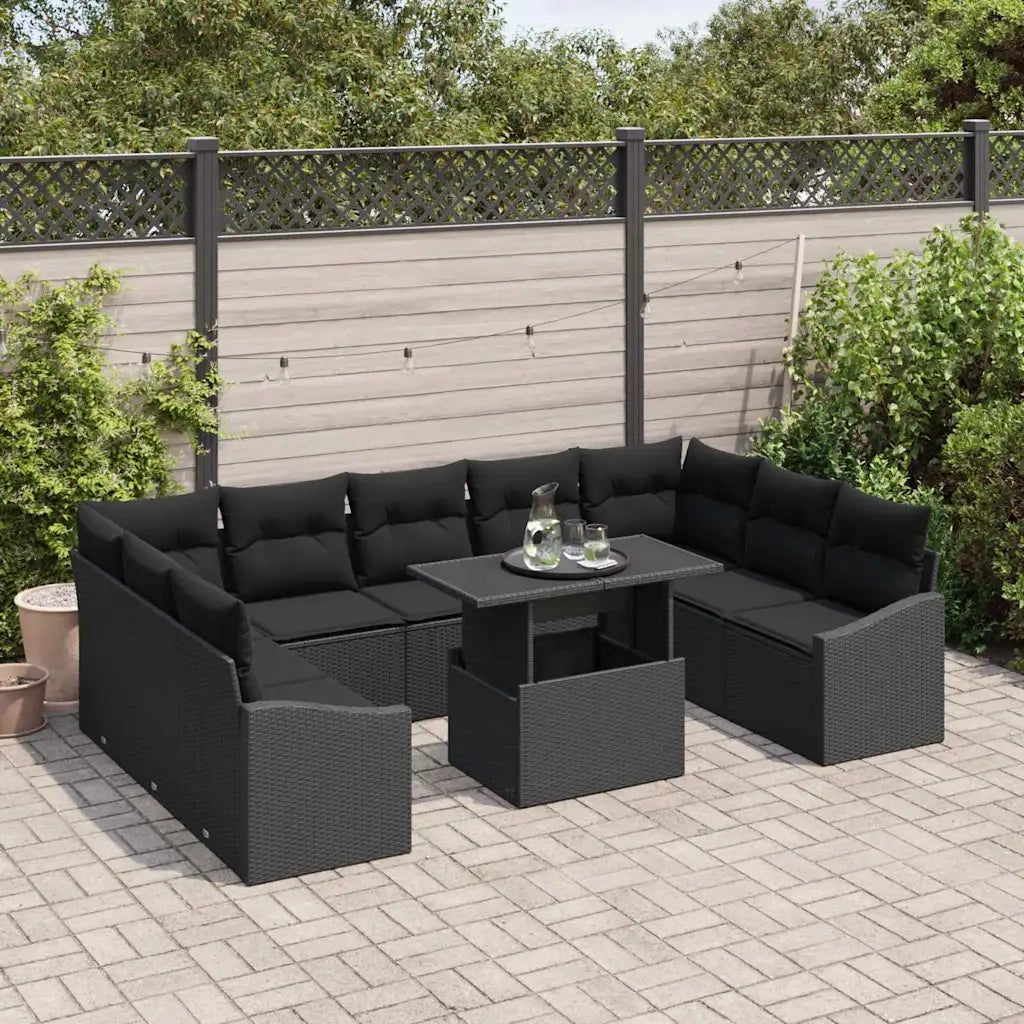 Set di divani con cuscino 10 pcs Nero polyrattan