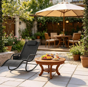 Sedia a dondolo da esterno in policotone nero con struttura in metallo 152x83x62 cm