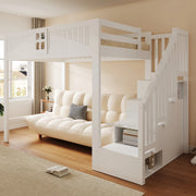 Letto a soppalco 140 x 200 cm - letto multifunzione con scaletta contenitore reversibile, contenitori e sponde con finestra - legno/MDF - bianco