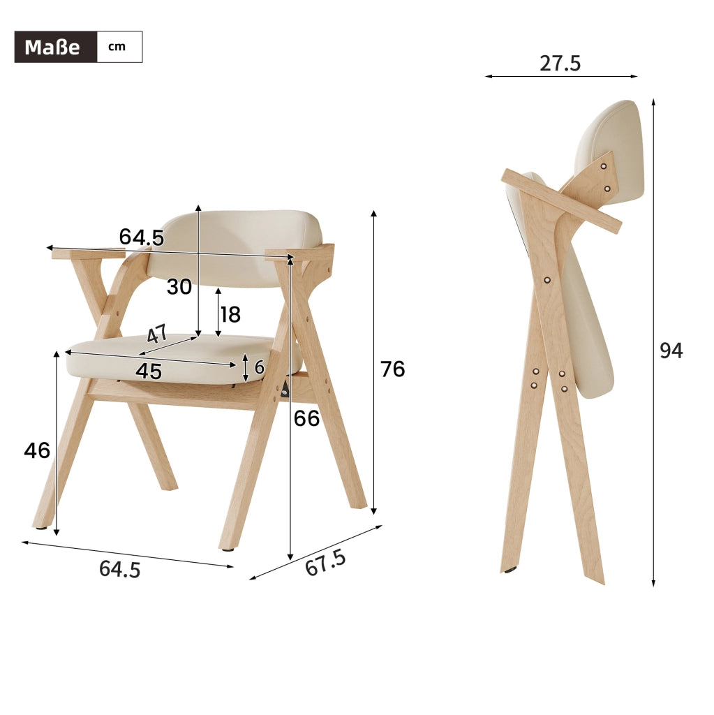 4 sedie pieghevoli da pranzo 64,5x67,5x76 cm beige - con braccioli