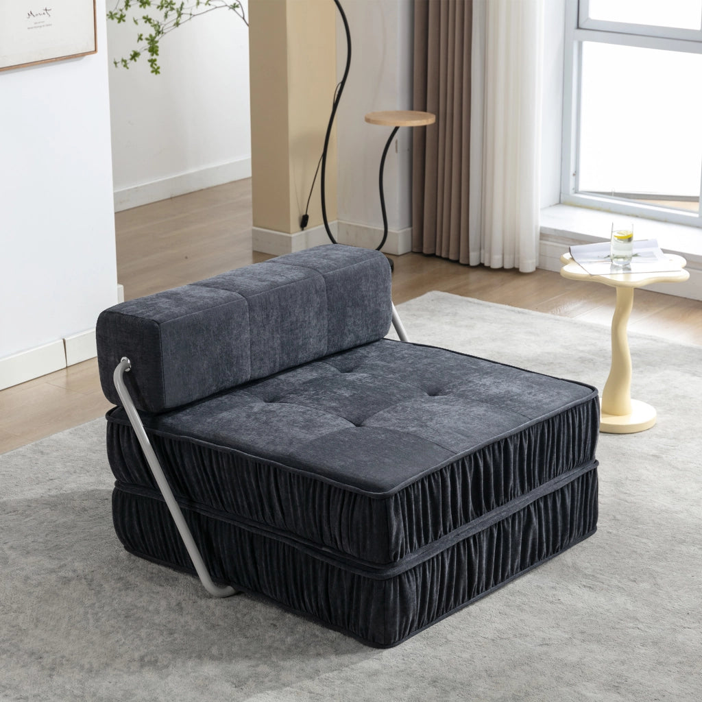 Divano letto modulare in ciniglia grigio con elementi componibili convertibile in poltrona divano a 2 posti e chaise longue