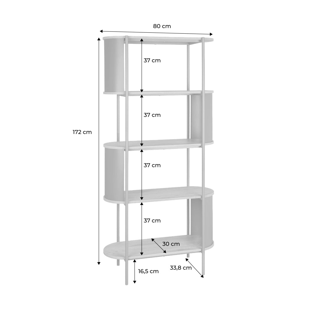 Libreria in metallo curvato e legno a 5 livelli, rosso