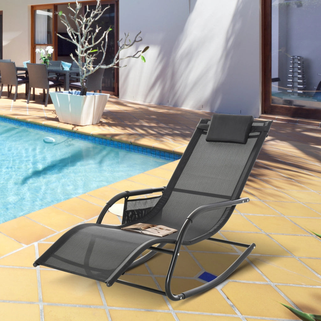 Poltrona a Dondolo Esterna con Braccioli e Tasca Laterale ¨C Minimal ¨C Nero 150x62x88 cm