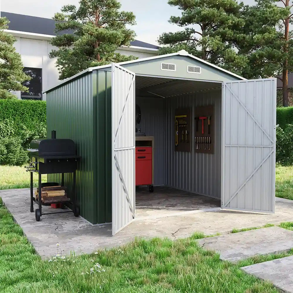 Casetta da giardino in acciaio zincato verde 2,56x2,56xh2,16m - 98kg- 6,55 metri quadri