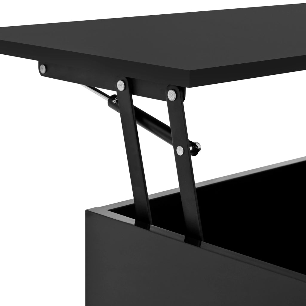 Tavolino da caffè 78x78x45.5/59.5 cm; sollevabile con LED e vano contenitore; truciolare; nero