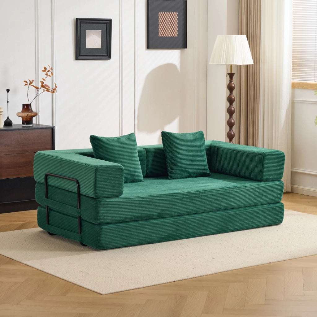 Divano letto da pavimento convertibile pieghevole in velluto a coste verde scuro