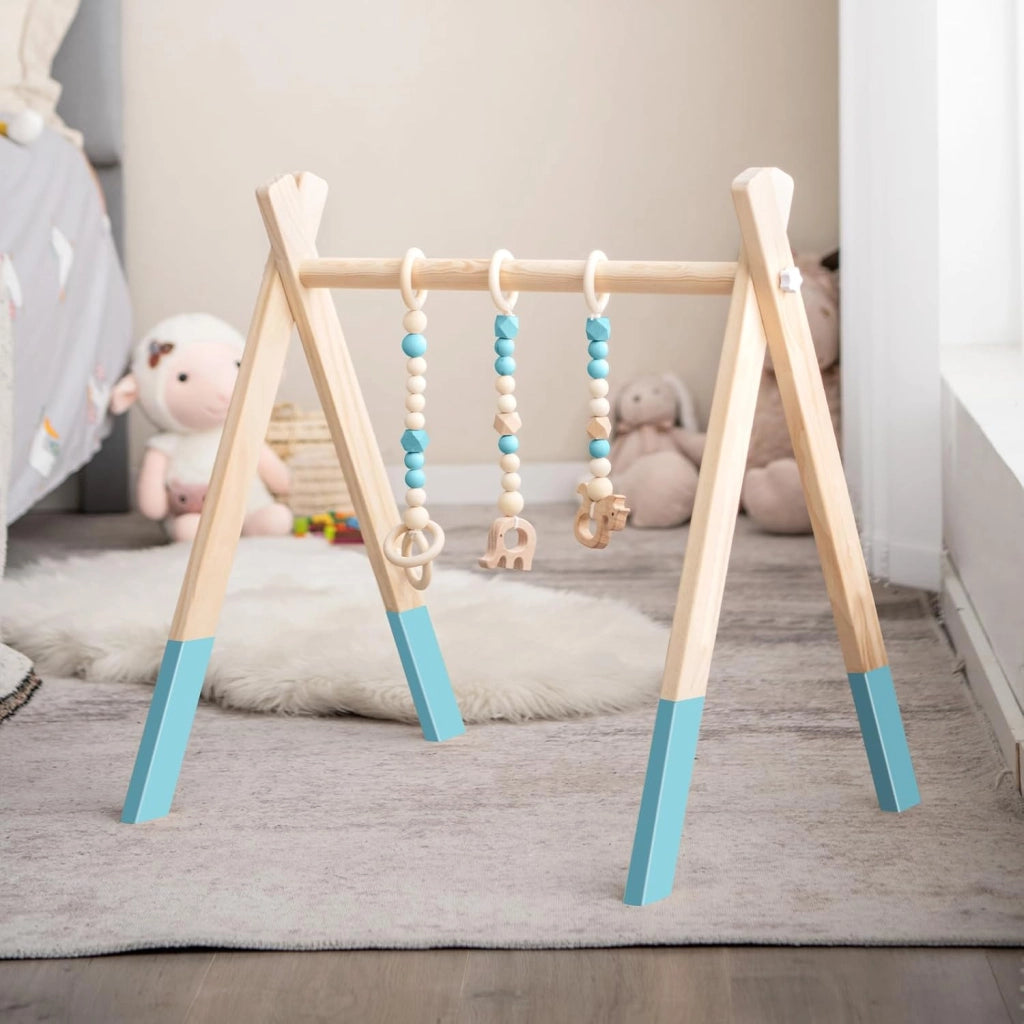 Palestrina per Bambini, Palestrina con Giocattoli per Dentizione Sviluppo Cerebrale Stimolazione Sensoriale, Pieghevole, in Legno, per Bambini 3+ Mesi (Verde)