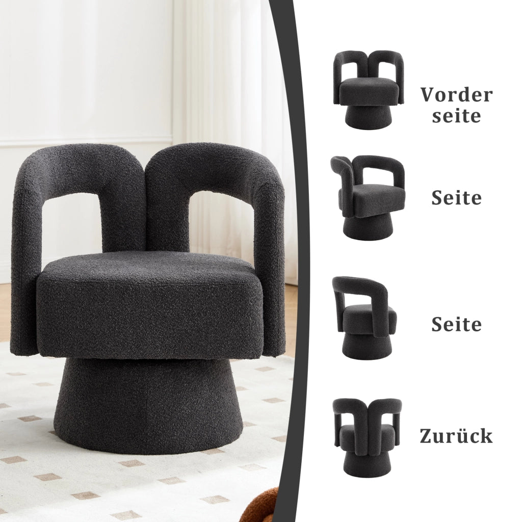Poltrona girevole in bouclé grigio scuro 360°