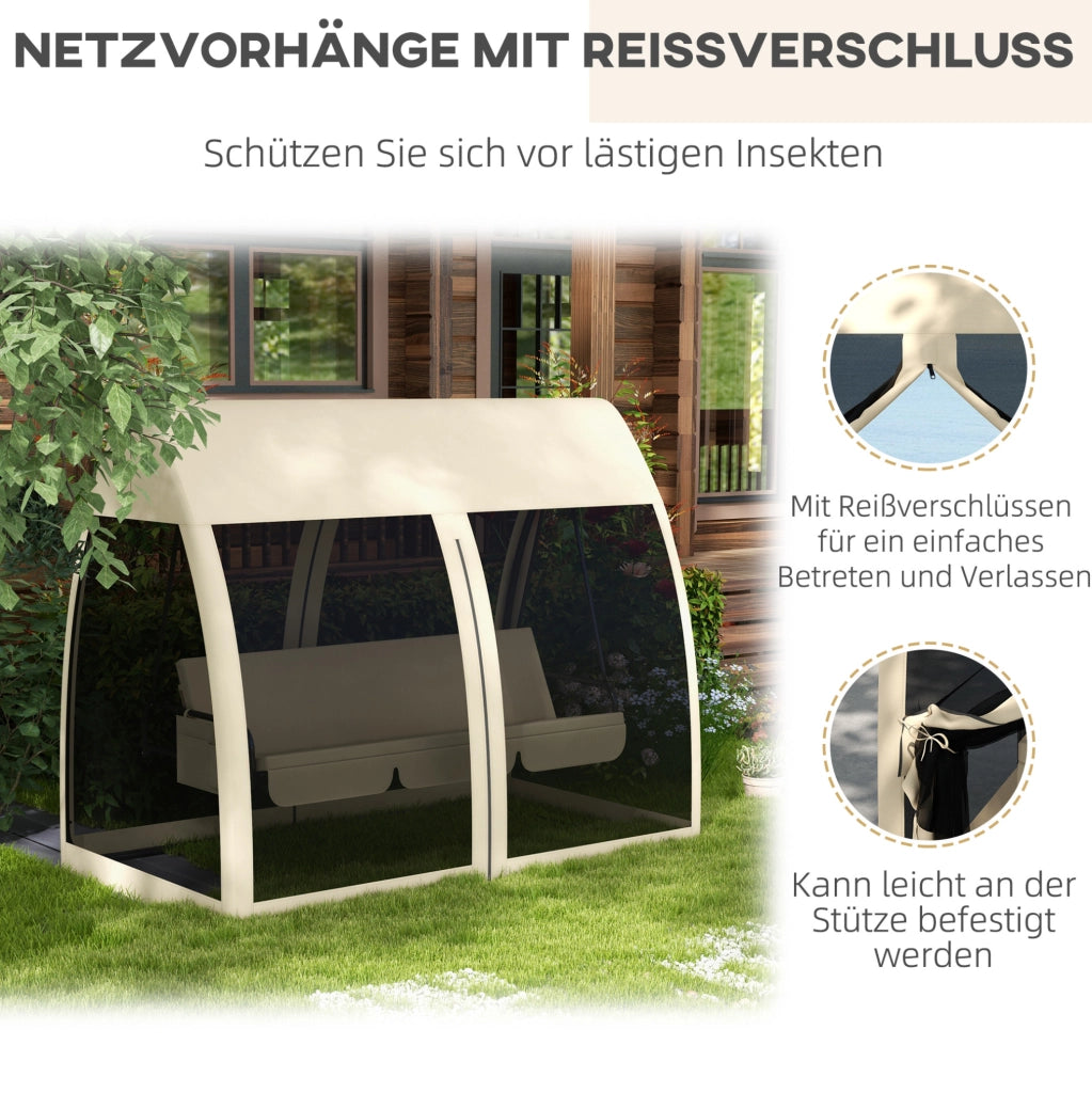 Schaukelbank 3-Sitzer mit Liegefunktion, Baldachin und Mückennetz, 240 x 140 x 197 cm, Kaffee