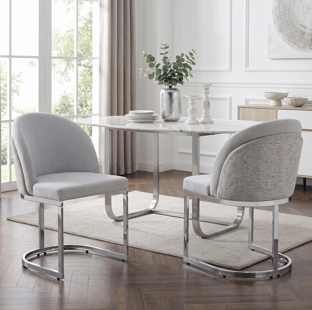Set di 4 sedie da pranzo in ciniglia grigio e argento