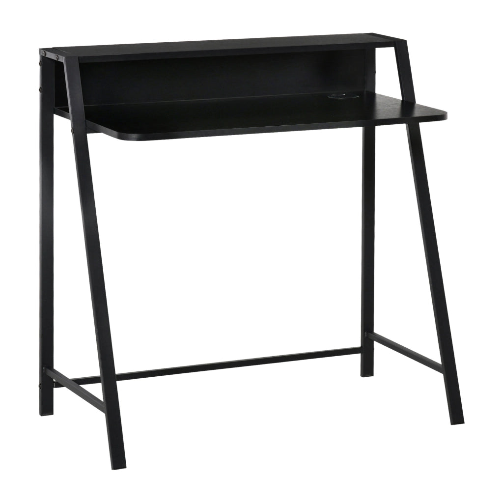 Scrivania per computer 84x45x85 cm con passacavi in MDF e metallo nero