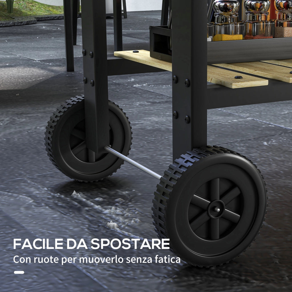 Barbecue a Carbonella Regolabile ¨C Xylo ¨C Metallo e Legno Nero 113x53.5x82.5cm con 2 Griglie