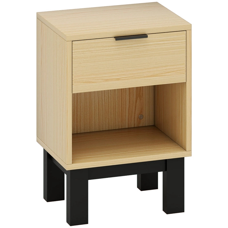 Comodino con cassetto e vano aperto in pannello truciolare rovere per camera da letto 35 × 26 × 50 cm