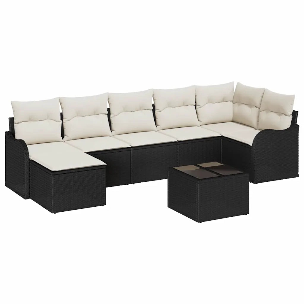 Set Divano da Giardino 8 pcs Nero e bianco Poly Rattan