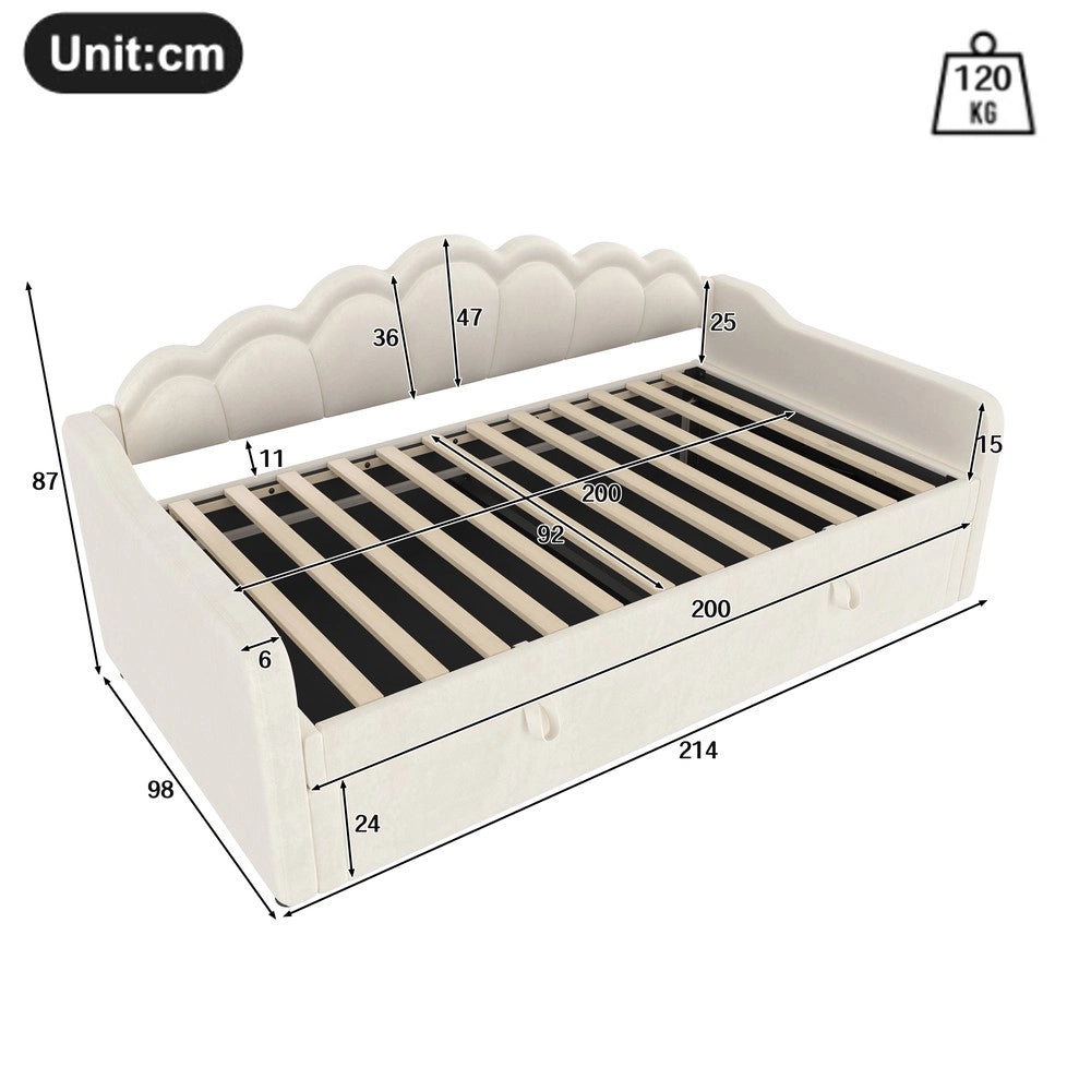 Letto Singolo Contenitore Imbottito con LED ¨C MINIMAL ¨C Velluto Beige 90x200