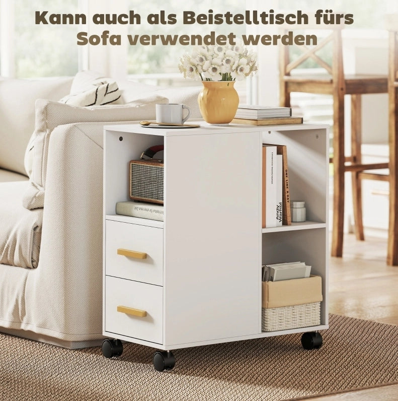 Carrello porta stampante con ripiano regolabile, 60x30x65 cm, bianco, con ruote