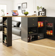 Mobile contenitore modulare girevole con 4 cassetti e ripiani in MDF nero 138x39 cm
