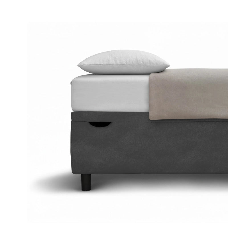 Letto imbottito Singolo 80x190 cm Square - Contenitore,Microfibra,Grigio