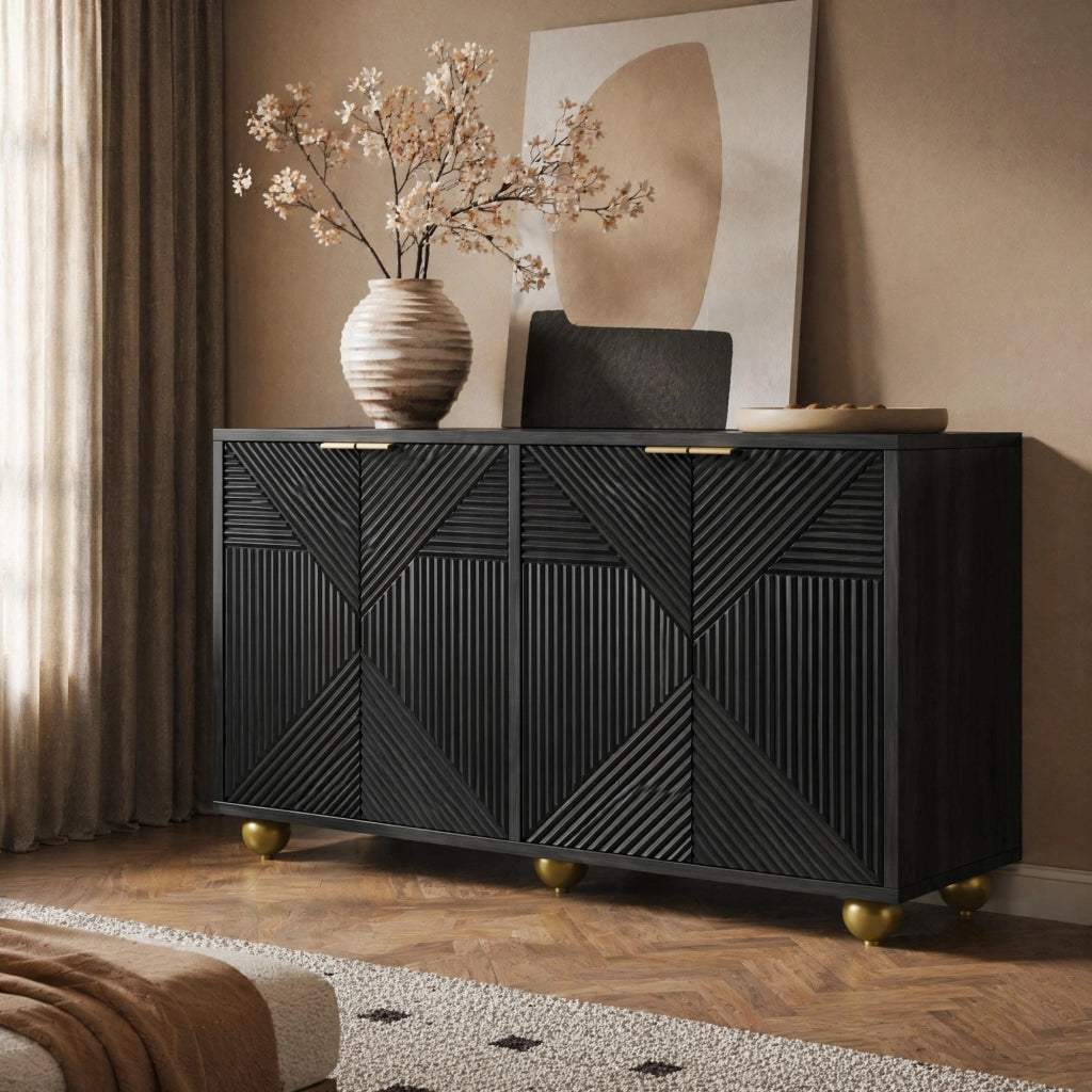 Credenza nera in MDF a 4 ante con ripiani regolabili