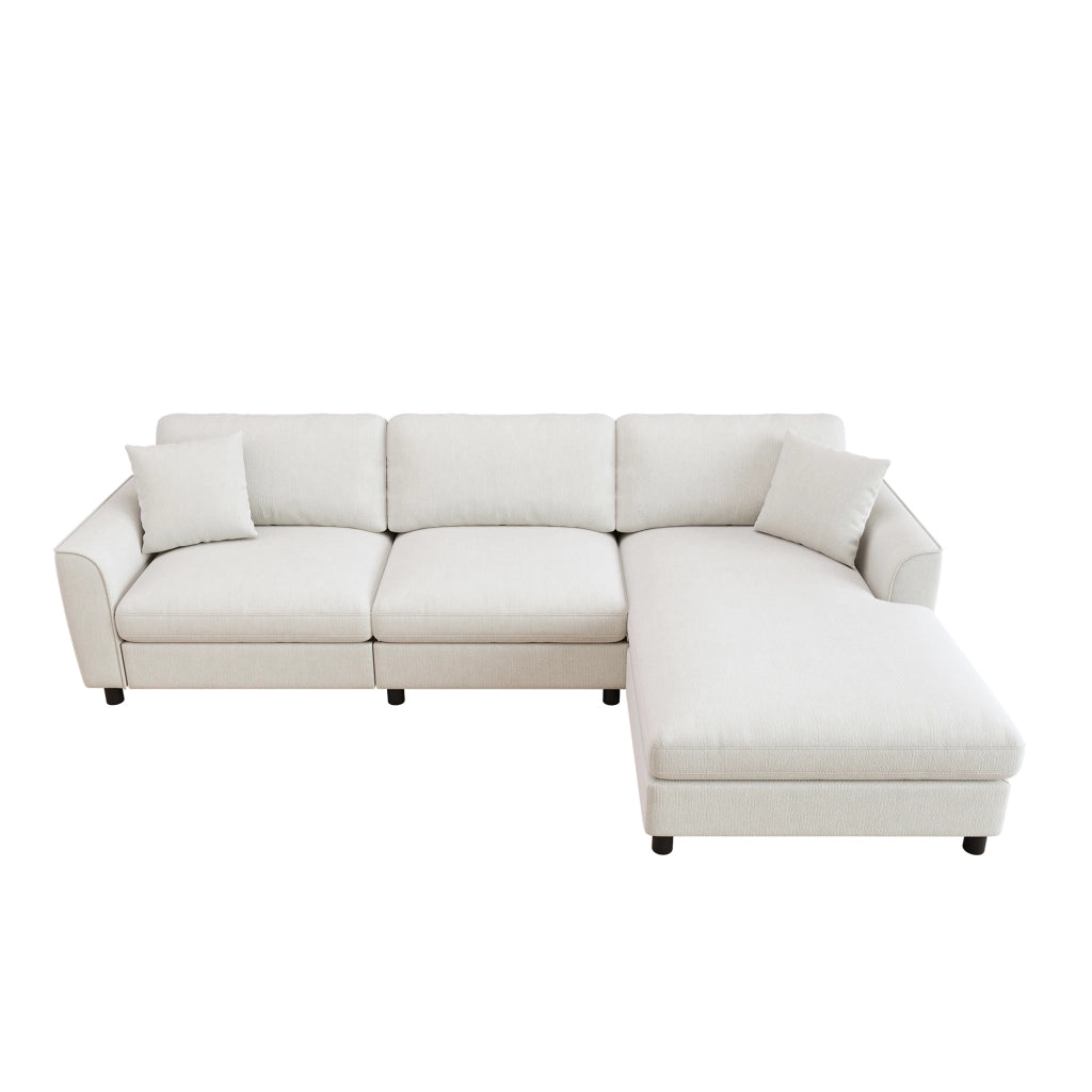 Divano angolare beige a 3 posti con chaise longue reversibile 90 cm in ciniglia