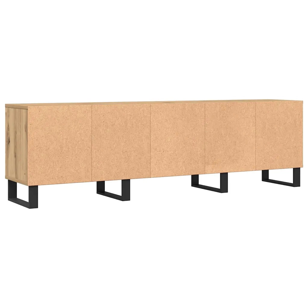 Mobile porta TV artigianale in rovere con ampio vano contenitore 150 x 30 x 44 cm design moderno in legno composito beige 02_0051074