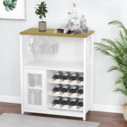 Mobile Bar Cantinetta in Legno con Porta Calici e Portabottiglie Rimovibile Bianco 72x35x90cm