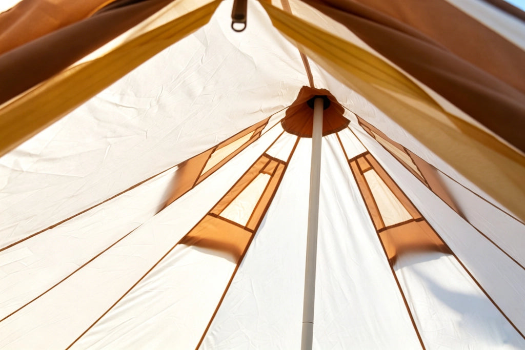 Tenda a campana beige in tessuto Oxford ad alta densità per 3-4 persone con finestre a rete per campeggio