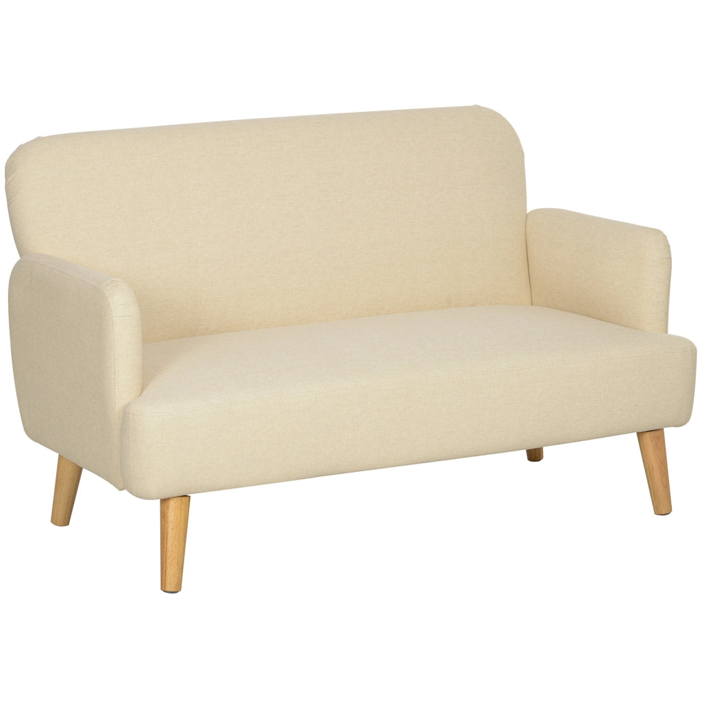 Divano 2 Posti Imbottito con Braccioli 130 x 74 x 79 cm Bianco Crema - per Soggiorno e Camera