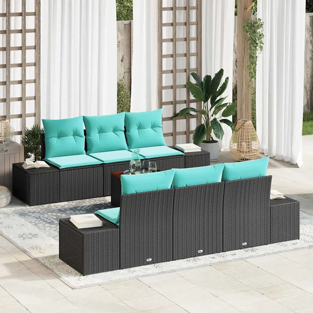 Set Divano da Giardino 7 pz Nero e Turchese polyrattan 3356576