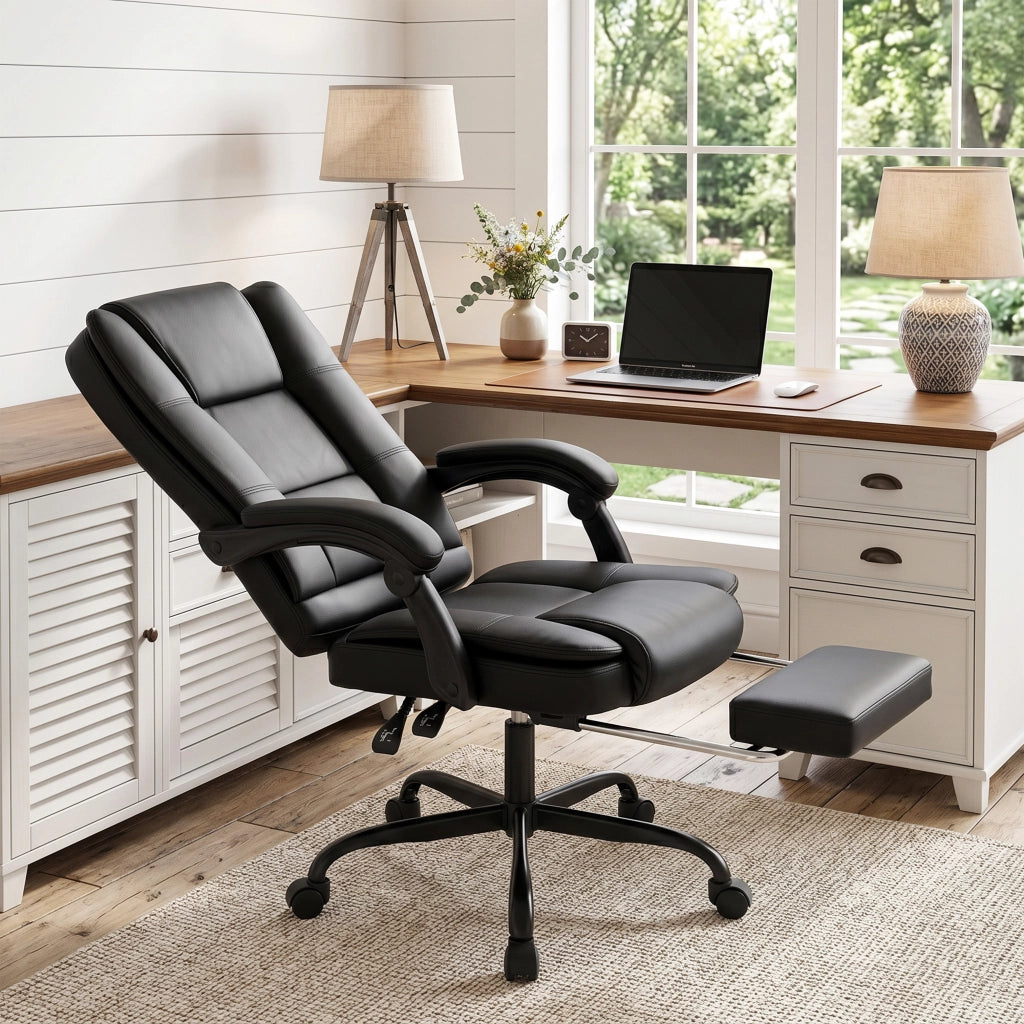 Sedia da ufficio ergonomica reclinabile con poggiapiedi ¨C Minimal ¨C similpelle nera