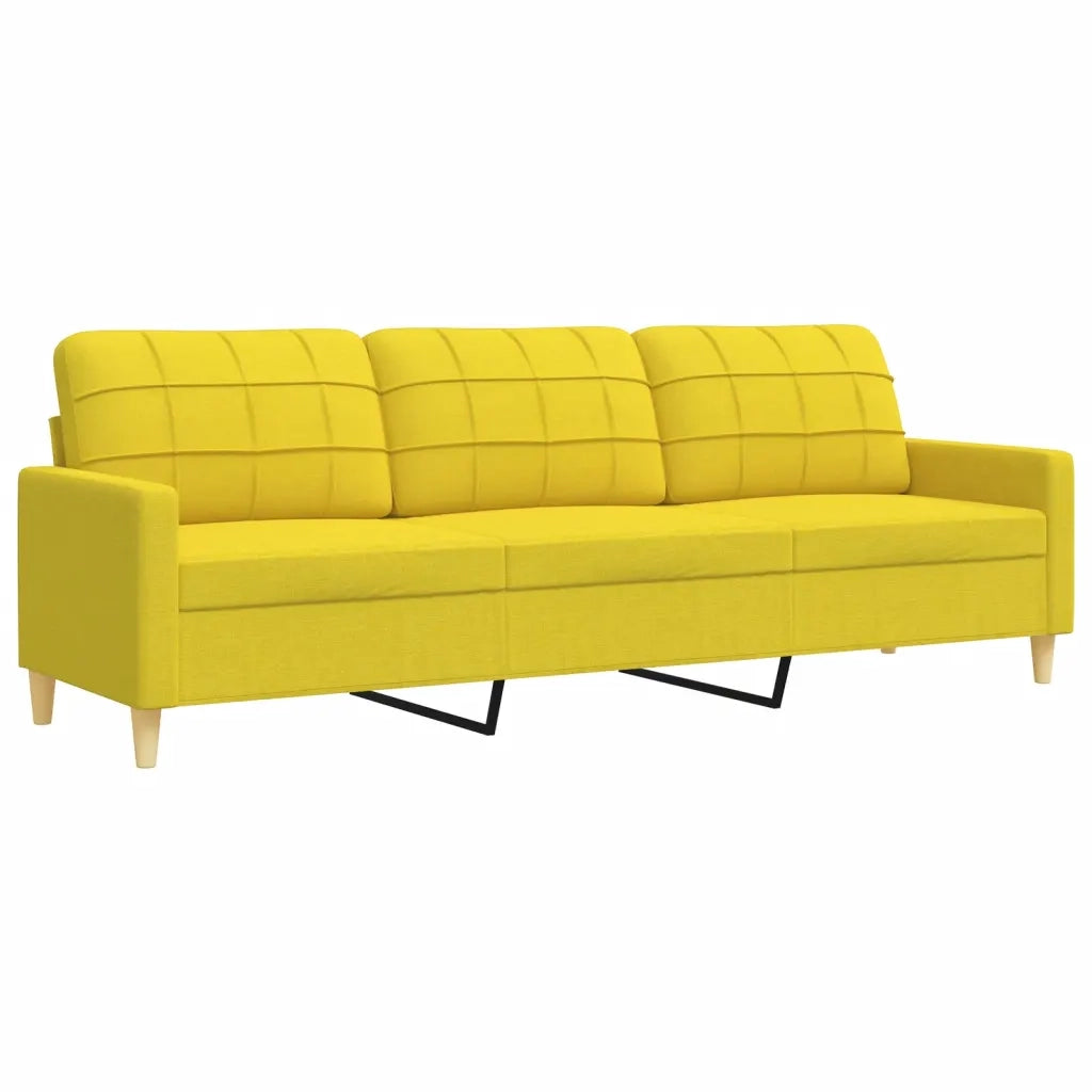 Set Divani 4 pz con Poggiapiedi e Cuscini Giallo Chiaro Tessuto