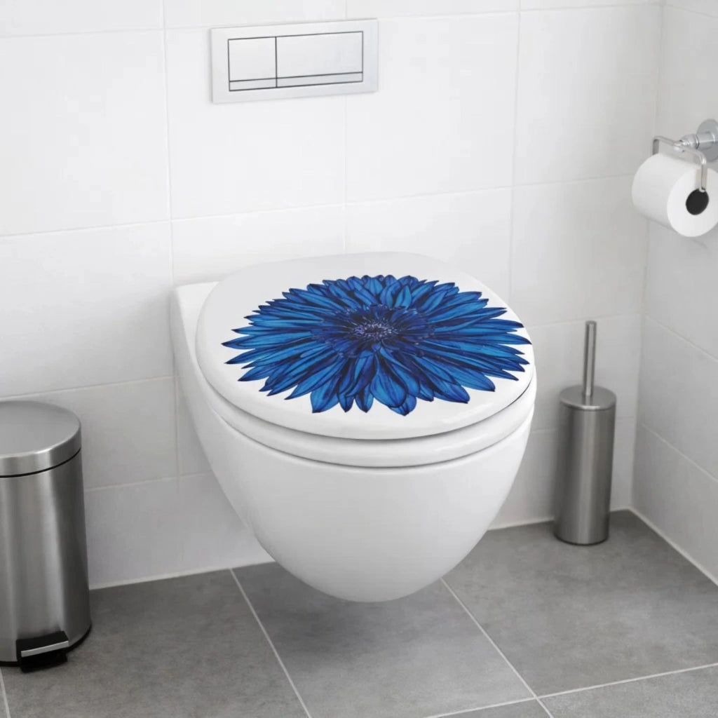 Sedile wc copri vater universale frizionato fantasia in mdf chiusura rallentata *** fantasia blue flower, confezione 1