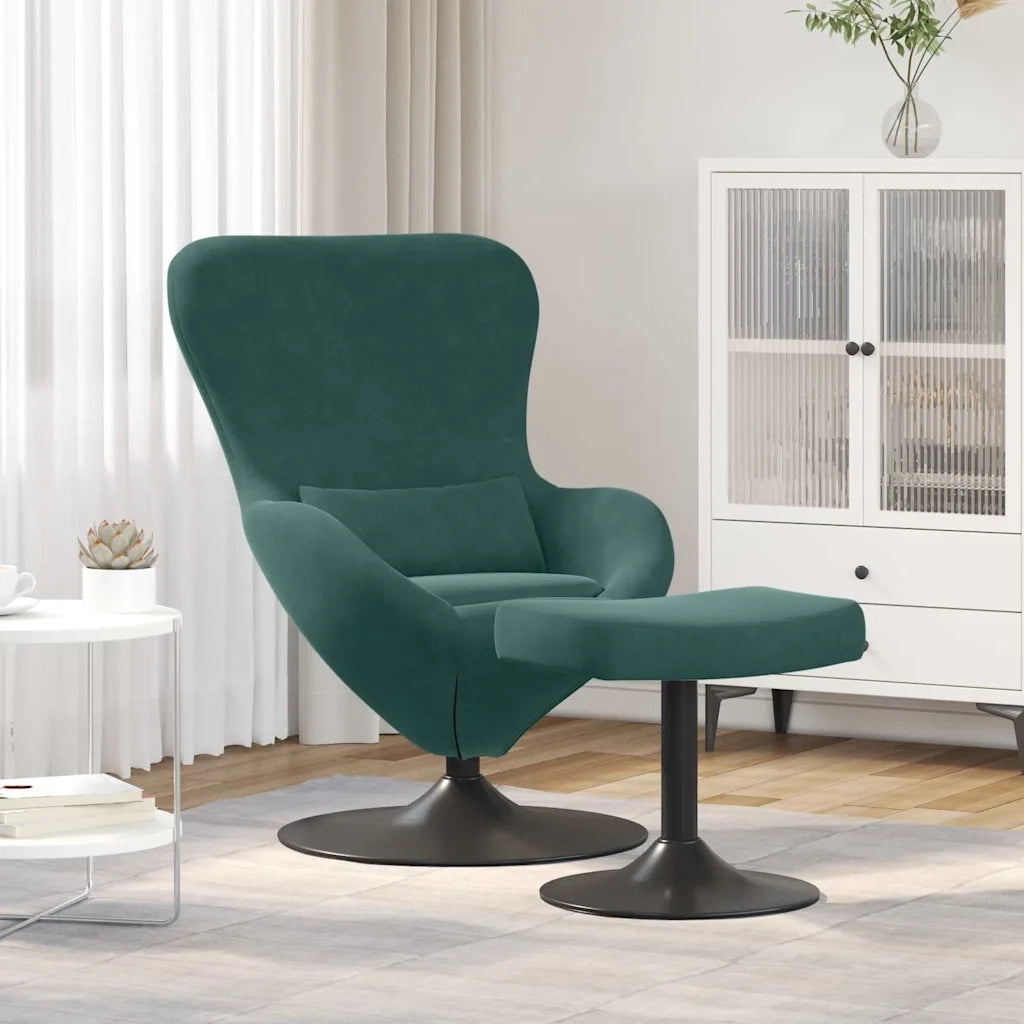Poltrona | Sedia Egg con Pouf Verde Scuro Velluto