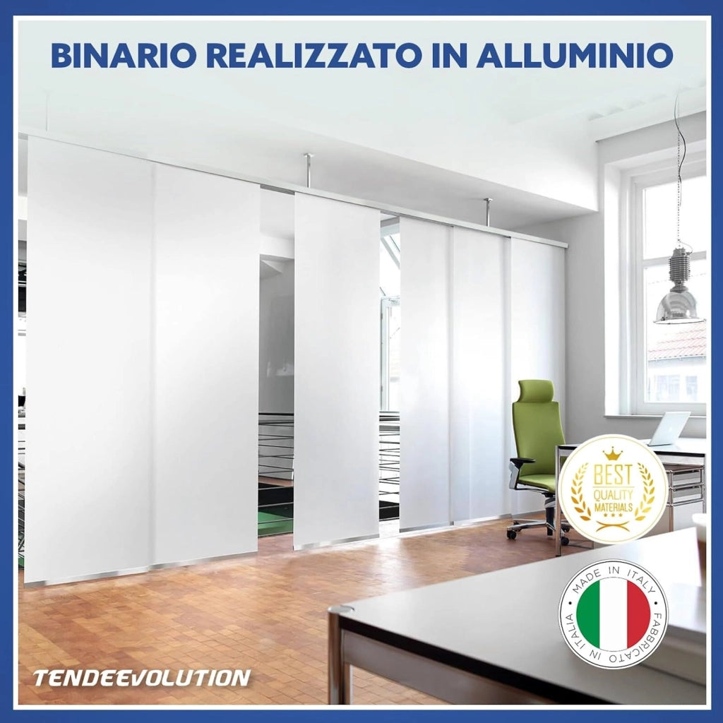Bastone per Tende A Pannello Comando a Corda Apertura a sinistra, Binario a 5 vie con portapannelli da 55 CM, Attacco Parete Lunghezza 250 CM