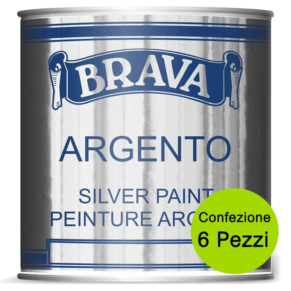 Multipack 6 pezzi argento brava vernice a pennello per interno e esterno ml 750