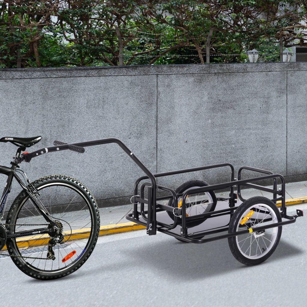 Rimorchio per bicicletta pieghevole da trasporto carrello portapacchi in acciaio con gancio e riflettori ruote 16 pollici 155 x 71,5 x 77 cm
