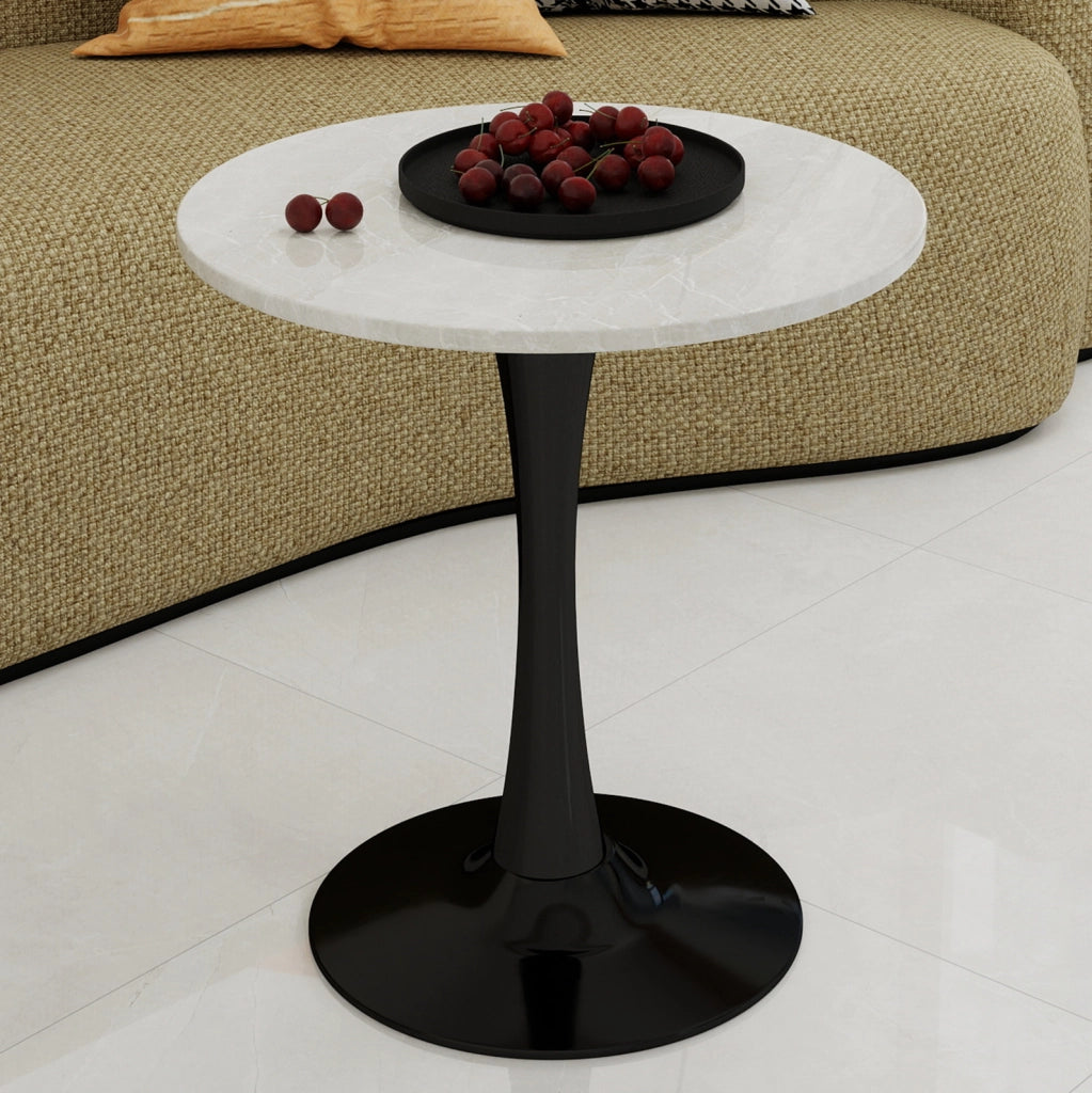 Tavolino rotondo 70 cm in marmo artificiale nero e bianco, per 2-4 persone