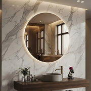 Specchio bagno LED rotondo 80 cm con retroilluminazione, antiappannamento, 3 tonalità di luce dimmerabili, funzione memoria, sensore touch, vetro argento HD senza rame 5 mm