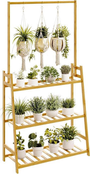 Standare per piante a 3 livelli in bambù per interni - alta mensola per piante con scala per più piante - decorazione per casa per finestra, giardino, balcone - soggiorno, camera da letto - 70 cm