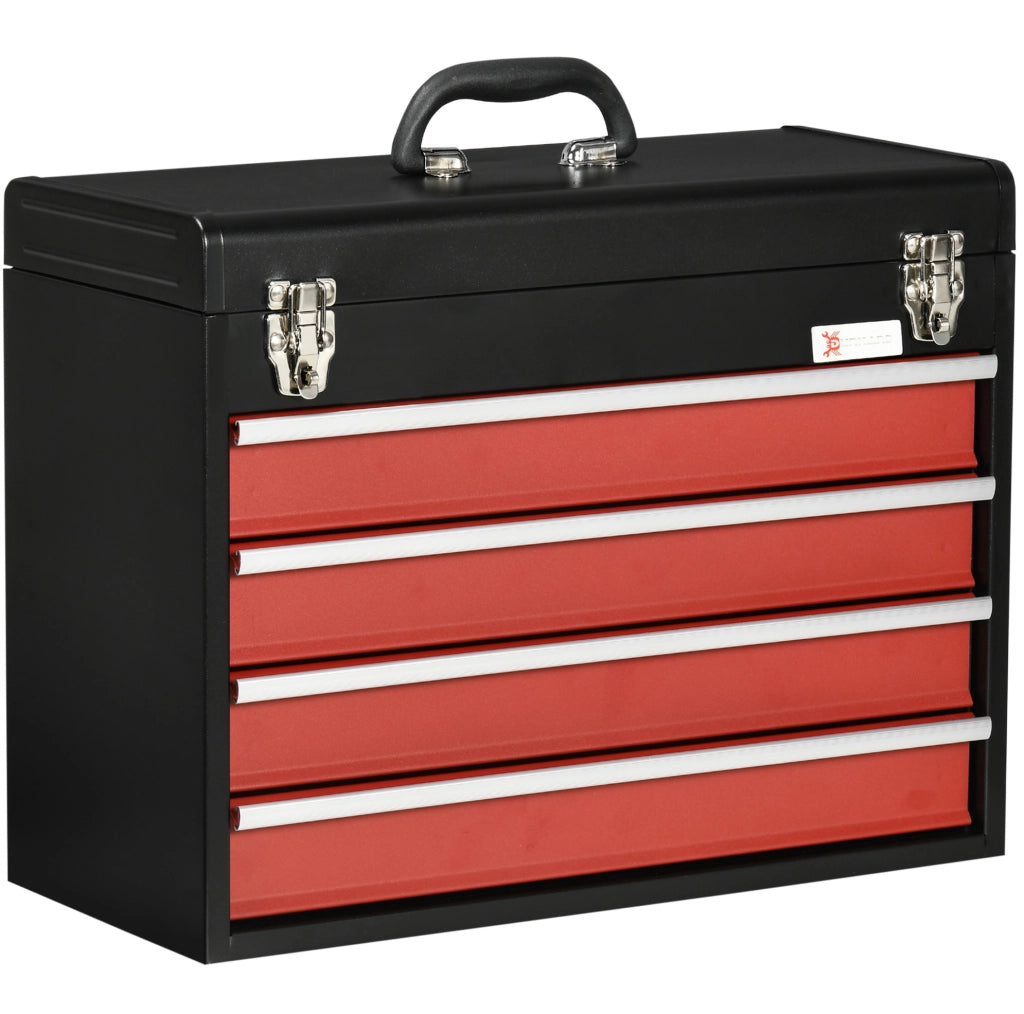 Cassetta porta attrezzi in acciaio con 4 cassetti e serratura 51x22x39,5 cm nero e rosso