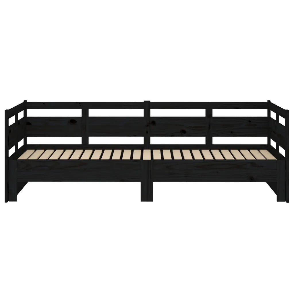 Letto singolo | Letto per adulti | Dormeuse Estraibile Nera in Legno Massello di Pino 2x(90x190)cm