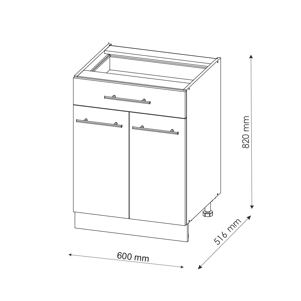 Mobiletto base per cucina Fame-Line Bordeaux lucido/Bianco 60 cm con cassetto, PL Marmo Vicco