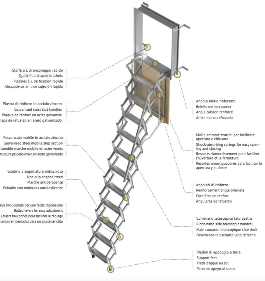 SCALA RETRATTILE A PARETE Cm 70X120 H300 A PANTOGRAFO SCARI WALL