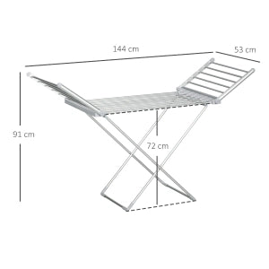 Stendibiancheria elettrico riscaldante 230 W; 45-55   C; con ali laterali pieghevoli; alluminio; argento; 144x53x96 cm