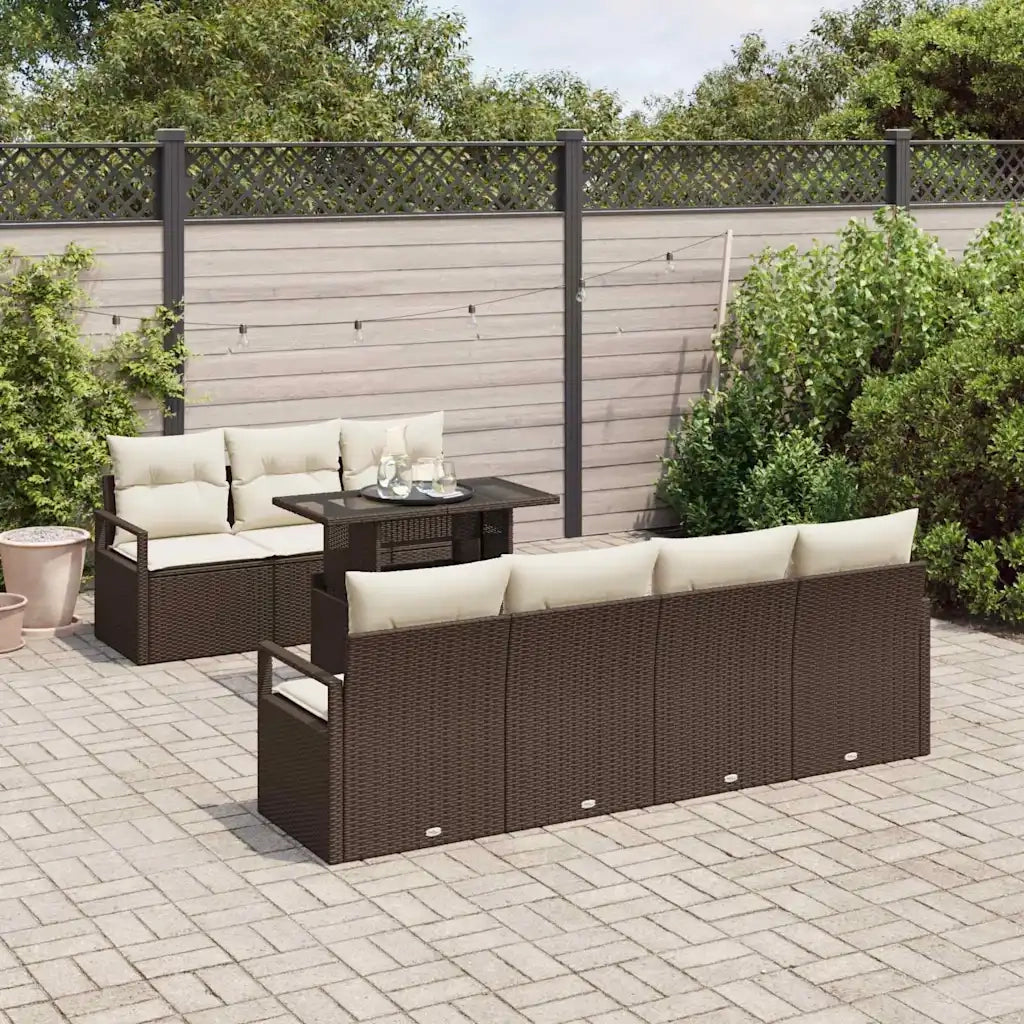 Set Divano da Giardino 8 pcs Marrone e Crema polyrattan