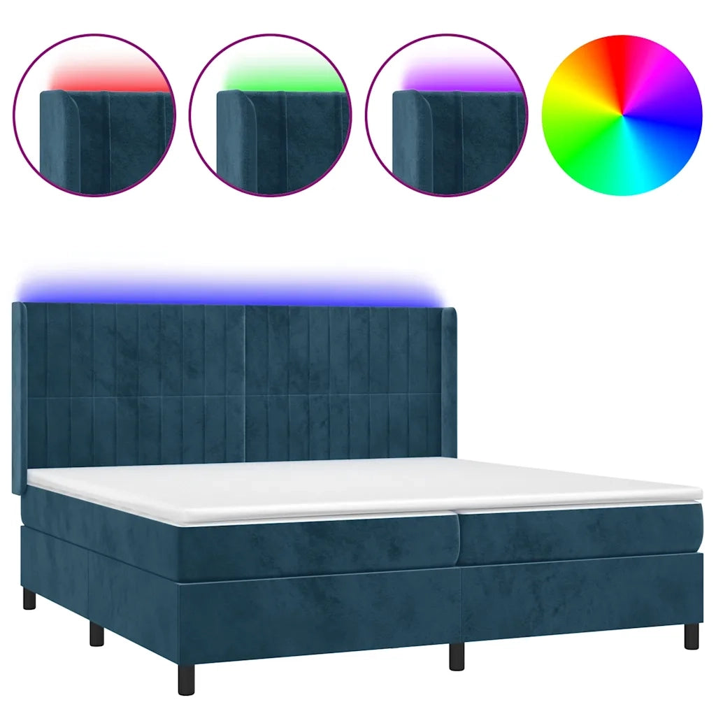 Letto a Molle con Materasso e LED Blu Scuro 200x200 cm 3139707