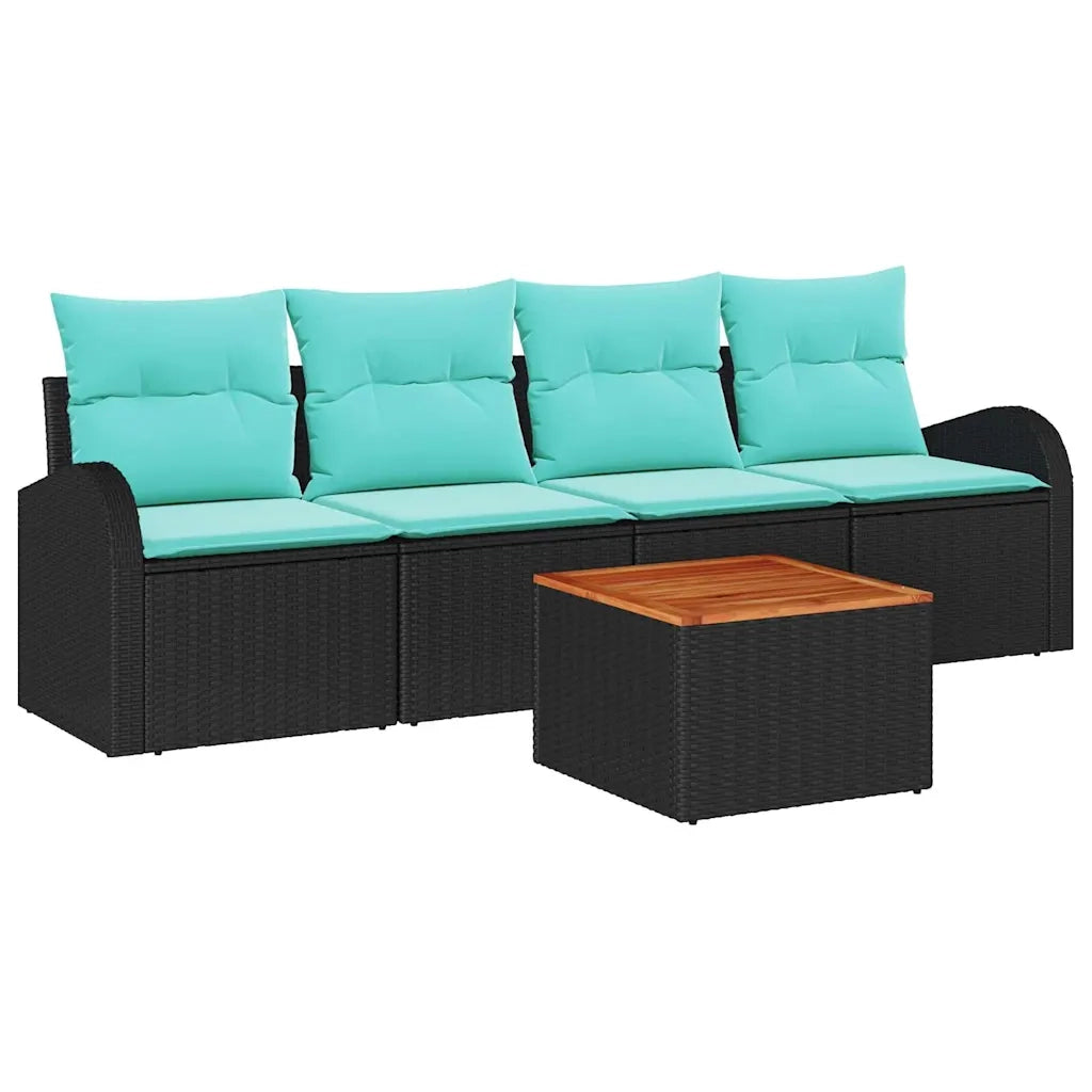 Set Divano da Giardino 5 pcs Nero e Turchese polyrattan 3356184